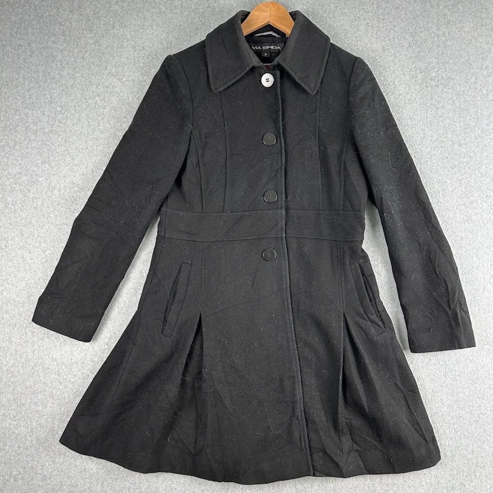 Via Spiga Womens Black Wool Blend‎ Pleated Empire Waist Peacoat Jacket 02153R 6